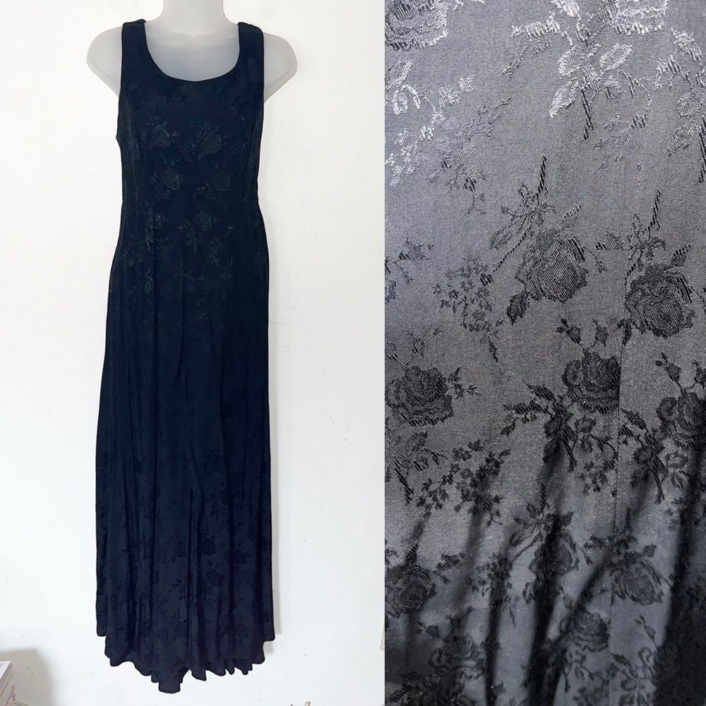 VTG 90s CDC Black Sleeveless Dress Sz 8 Dark Romantic Whimsigoth Floral Witchy